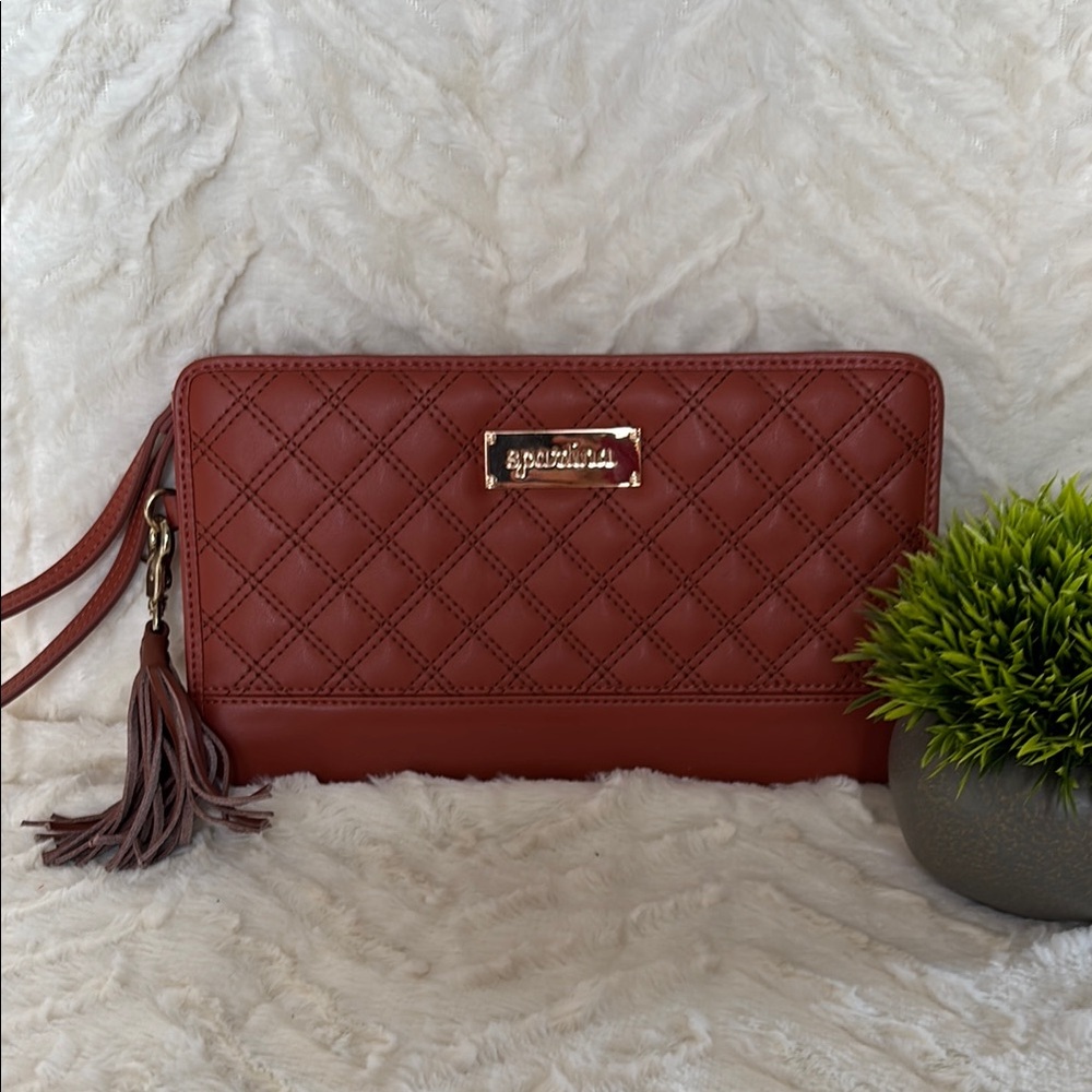 Spartina 449 Brown Quilted Clutch Wristlet